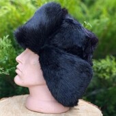 Чорна хутряна шапка на утеплені, кролік