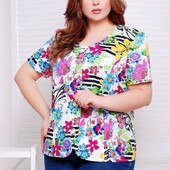 Летний,легкий,красивый жакет "Хелен",с ярким цветочным принтом!Размер 60.