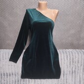 Нарядное вечернее велюровое платье на одно плечо, р.44(евро)