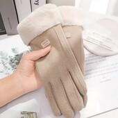 Жіночі зимові замшеві сенсорні рукавиці one size утеплені з хутром бежевого кольору!