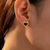 Сережки цвяшки серце, серця, чорна вставка, медзолото