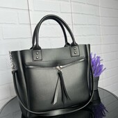 Формат А4 Сумка шопер чорний еко шкіра довгі і короткі ручки