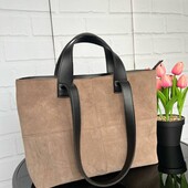 Сумка шопер пісочна чорна темна пудра натуральна замша жіноча сумка з довгими і короткими ручками