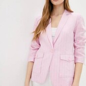 united colors of benetton льняний пастельно рожевий блейзер в смужку р. М