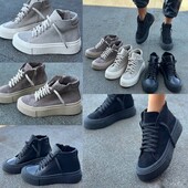 36-41 рр Высокие кроссовки на платформе натуральная кожа/замша черные, бежевые, капучино