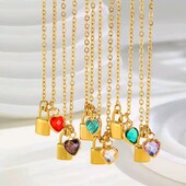 Ланцюжок і подвійна підвіска замок, серце, медзолото, циркон