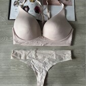 Гладкий брендовый бюстгальтер без косточек 75д и трусы