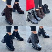 36-41 рр черевики, ботильони натуральна замша/шкіра на підборах демі/зима чорний, коричневий