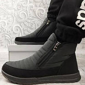 Мужские зимние ботинки-дутики на двух молниях меховые в чёрном цвете .