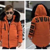 Помаранчева зимова куртка для хлопчика , розмір 158