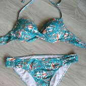 раздельный женский купальник бикини сформированной чашкой цвет бирюзовый размер евро S M