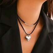 Кольє, чокер, підвіска сріблясте серце на тонкому оксамитовому шнурку, мотузці, тренд