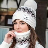 Теплий жіночий зимовий комплект шапка + хомут , теплий комплект шапка і хомут