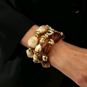 Набір браслетів три шт, богемний крупні намистини, камінь, смола