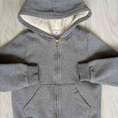 теплый худи с капюшоном внутри мех цвет серый меланж на мальчика рост 116 см