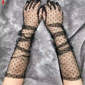 Чорні прозорі в горох довгі рукавички, фатинові, перчатки