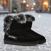 Натуральний замш на 21 см дитячі ! Стильні зимові чобітки уггі з хутряною опушкою • Натуральний замш