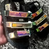 Женские сандали босоножки с голограммой хамелеон на липучках в пайетках.