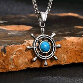 Ланцюжок і підвіска штурвал, кермо, руль, бірюза, медсталь