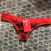 Стрейчеві труси-стрінги в полоску, червоні 2XS