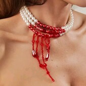 Кольє, намисто тришарове, готичне, готика, крапля, кров, геловін, тренд