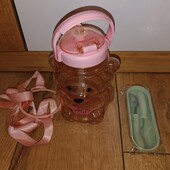 Стильна пляшечка-поїльник ведмедик +виделка і ложка