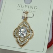 Шикарный кулон с белым алпанитом и фианитами.Позолота 585 пробы 18К.