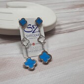 Мега круті срібні сережки Клевер з бірюзою