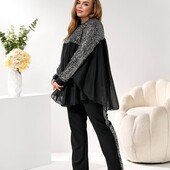 Нарядный эффектный элегантный женский брючный костюм тройка