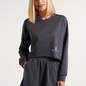 44-48р світшот оверсайз укорочений з необробленим краєм графіт жіночий