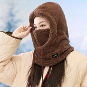 Капор шапка шапка-шарф балаклава зимняя женская шапка балаклава колір коричневий