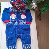 Новорічний теплий чоловічок ромпер на 0-3 міс