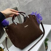 Сумка шопер шоколад натуральна замша і екошкіра довгі і короткі ручки