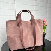 Сумка шопер темна пудра натуральна замша жіноча сумка з довгими і короткими ручками