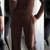 Женский теплый брючный костюм альпака пух норки