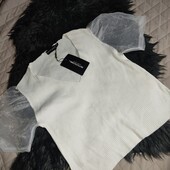 Pretty little things, uk22 молочний топ блуза рубчик , рукава з органзи