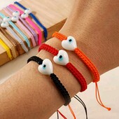 Браслет червона мотузка плетений, оберіг, око, серце