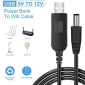 Кабель-преобразователь с 5v на 12V, 5.5*2.1 мм. Питание Wi-Fi роутера от аккумулятора.