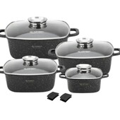 Шикарний набір каструль Edenberg 4 квадратні каструлі із алюмінію з кришками мармурове покриття.