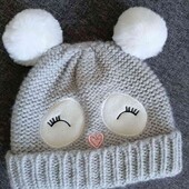 TU брендовая вязаная шапочка цвет серый с ушками на малышку до 2 х лет