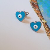 Сережки цвяшки серце, серця з оком, око, оберіг, медсталь, емаль