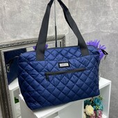 Сумка шопер темно синя стьобана велика