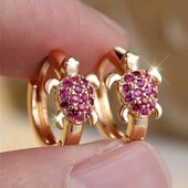 Сережки золотисті кільця черепашки, черепаха, рожеві циркони