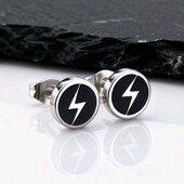 Сережки цвяшки монетки, блискавка, чорна емаль, медсталь