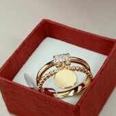 Великолепное кольцо с фианитами и подвижной монеткой. Размер 19. Позолота 585 пробы 18К.