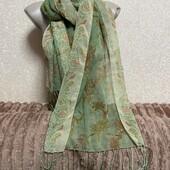 Шарф шифоновий з китицями та золотим оздобленням 170х50 см