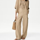 Плюс сайз льняні бежеві брюки р.22