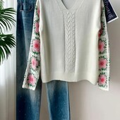 Нежный мягенький джемпер с декольте и красивыми рукавами, р. l, наш 48-52