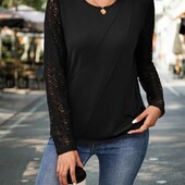 Эффектная блуза, кофточка с кружевными рукавами, р. xl, наш 48-52, черная
