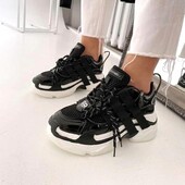 Кросівки натуральна шкіра + текстиль чорні